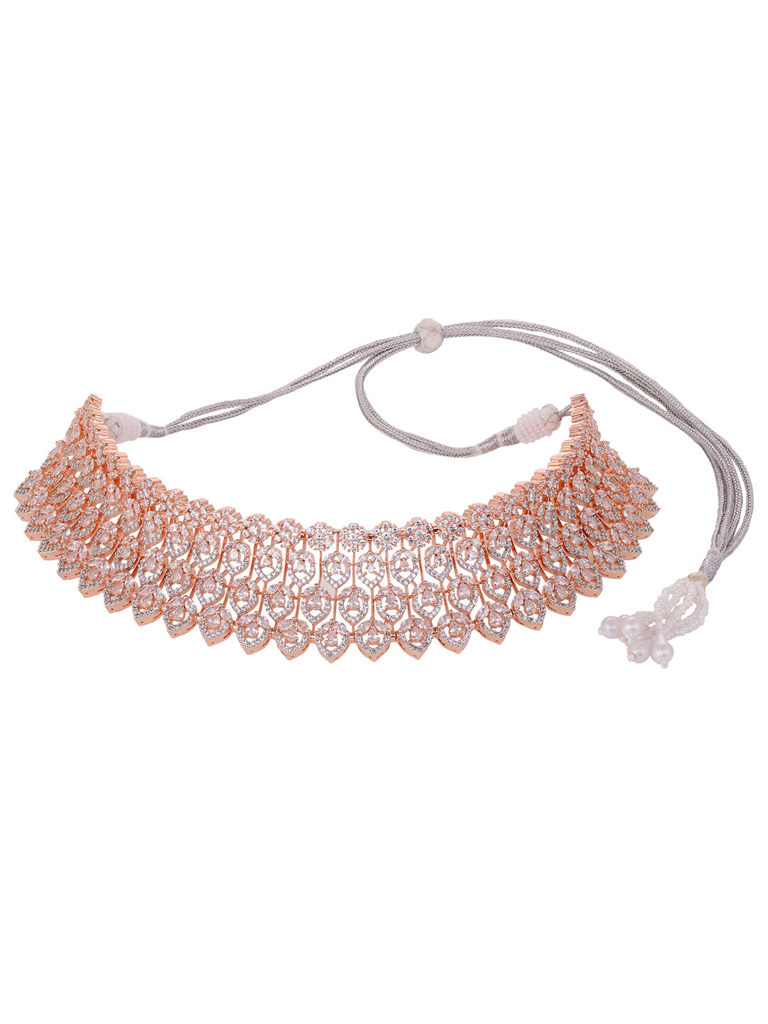 Rose Gold Plated White AD Choker mang Tika jewellery Set, zaveri pearls, sale price rs, sale price, sale gold plated, sale gold, sale, rubans, ring, regular price, priyassi jewellery, kushal'