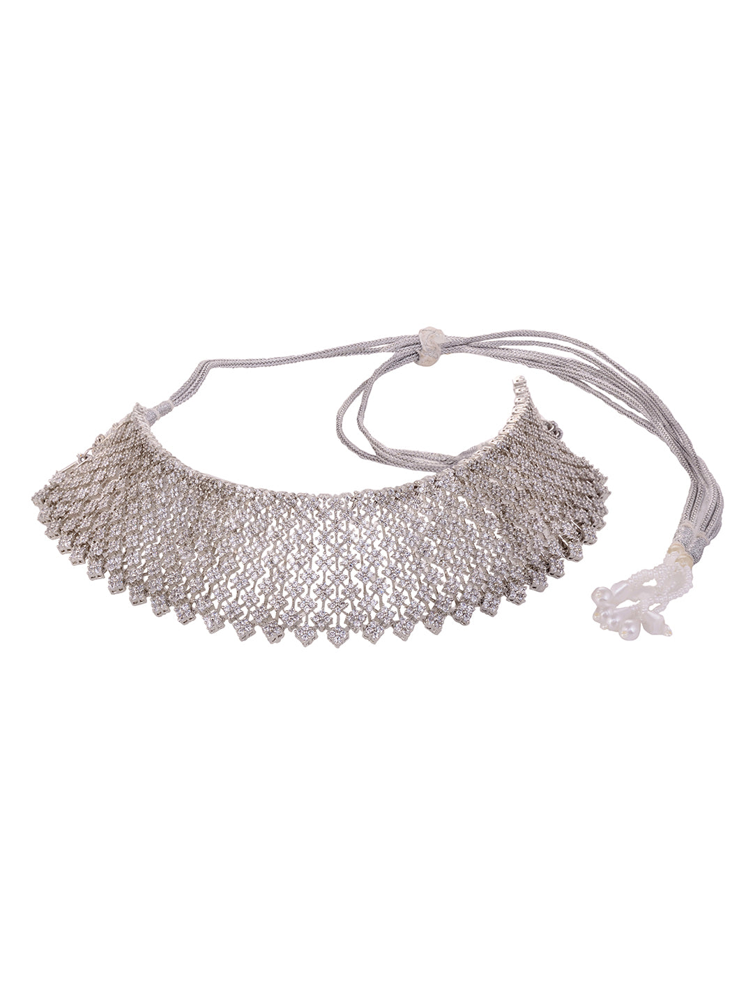 Silver Rhodium Plated White AD Choker Jhumka Jewellery Set, zaveri pearls, sale price rs, sale price, sale gold plated, sale gold, sale, rubans, ring, regular price, priyassi jewellery, kusha