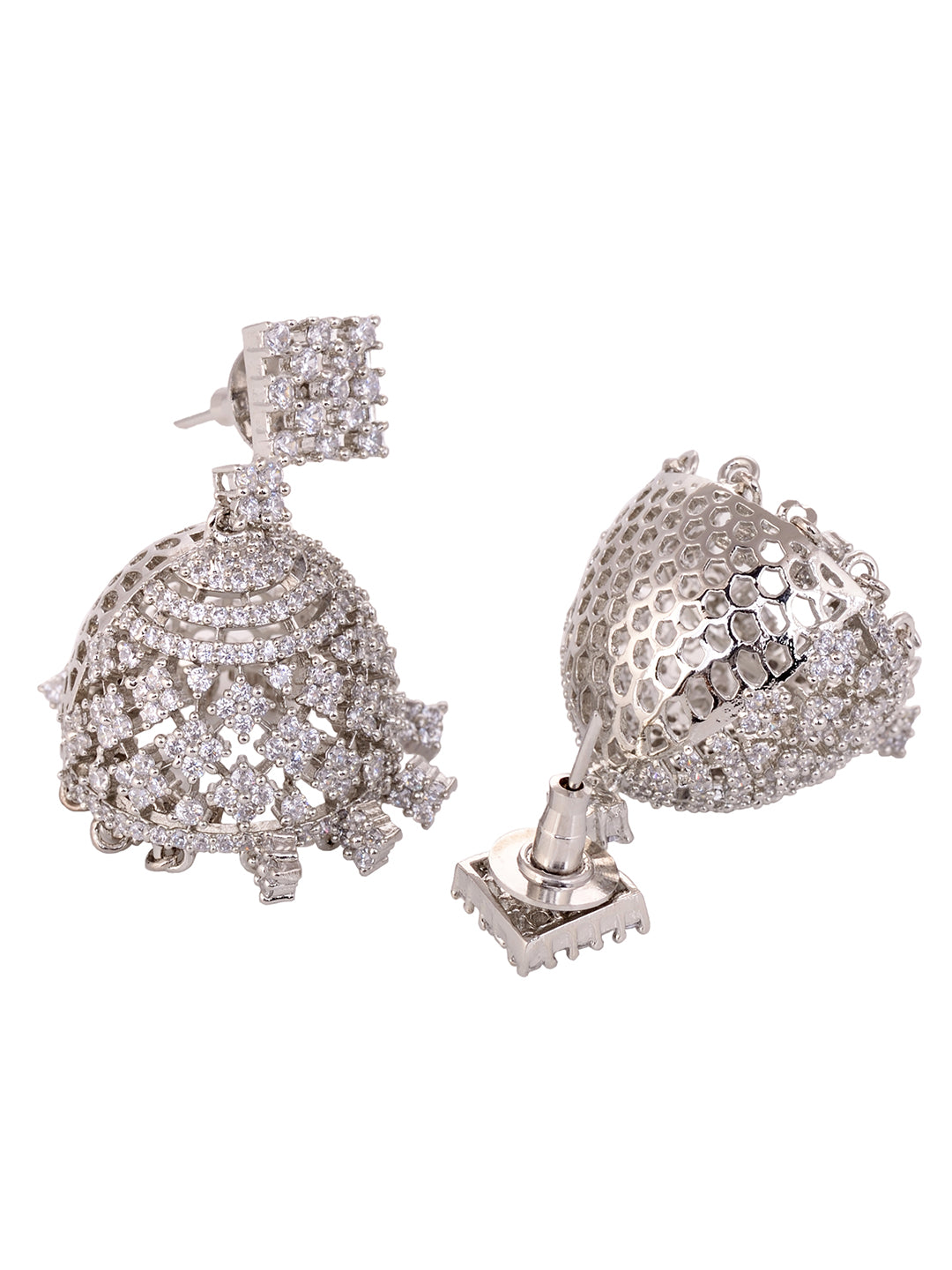 Silver Rhodium Plated White AD Choker Jhumka Jewellery Set, zaveri pearls, sale price rs, sale price, sale gold plated, sale gold, sale, rubans, ring, regular price, priyassi jewellery, kusha