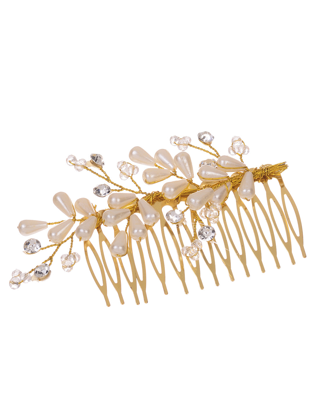 Gold Toned White Pearl Beaded Comb Pin for Girls & Women, zaveri pearls, sale price rs, sale price, sale gold plated, sale gold, sale, rubans, ring, regular price, priyassi jewellery, kushal'