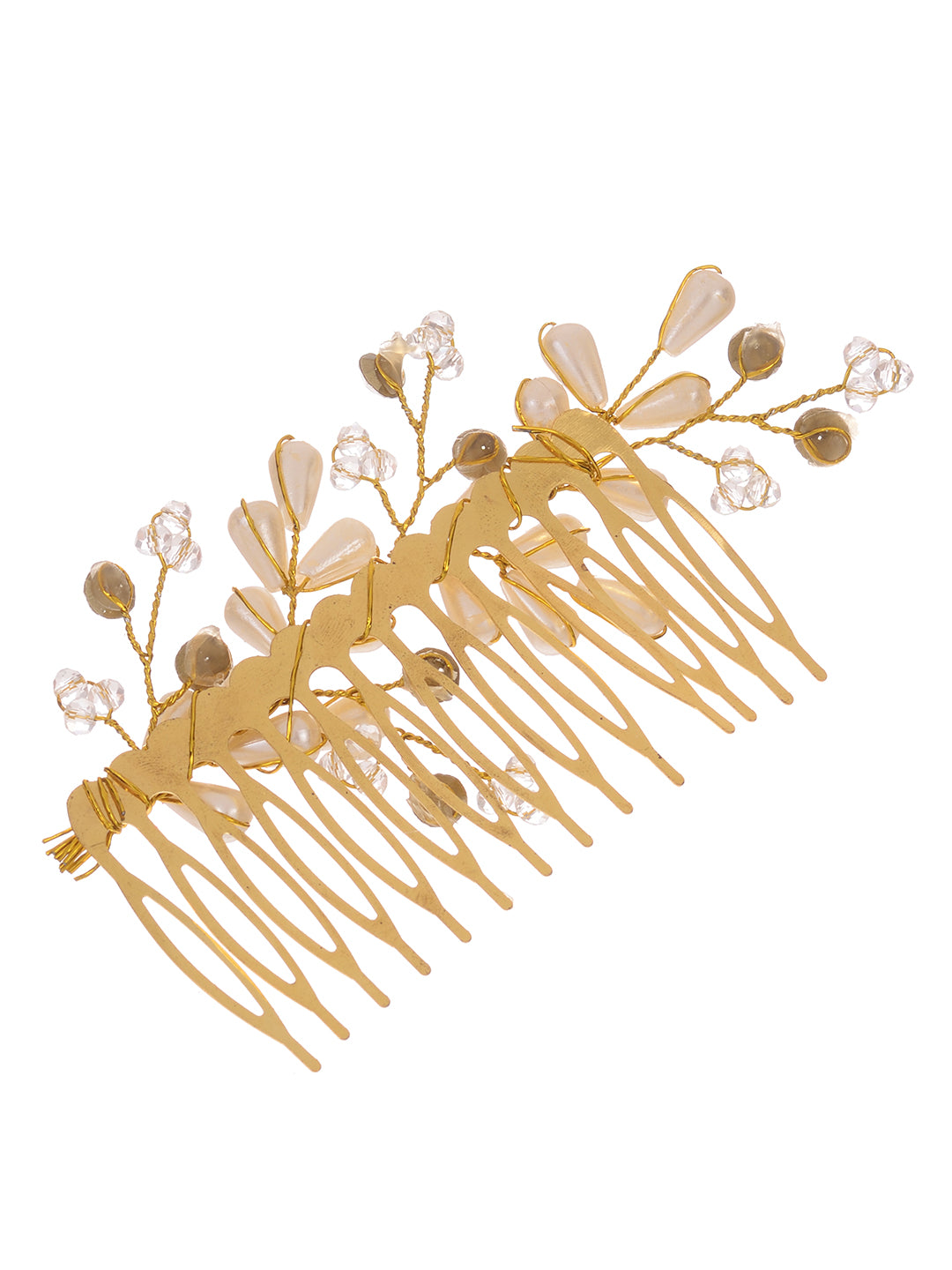 Gold Toned White Pearl Beaded Comb Pin for Girls & Women, zaveri pearls, sale price rs, sale price, sale gold plated, sale gold, sale, rubans, ring, regular price, priyassi jewellery, kushal'