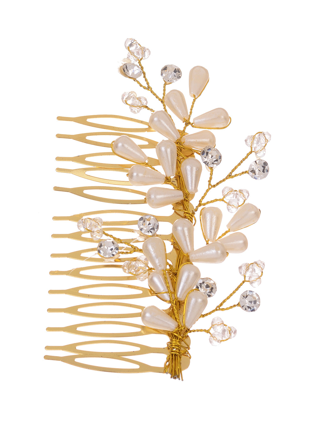 Gold Toned White Pearl Beaded Comb Pin for Girls & Women, zaveri pearls, sale price rs, sale price, sale gold plated, sale gold, sale, rubans, ring, regular price, priyassi jewellery, kushal'