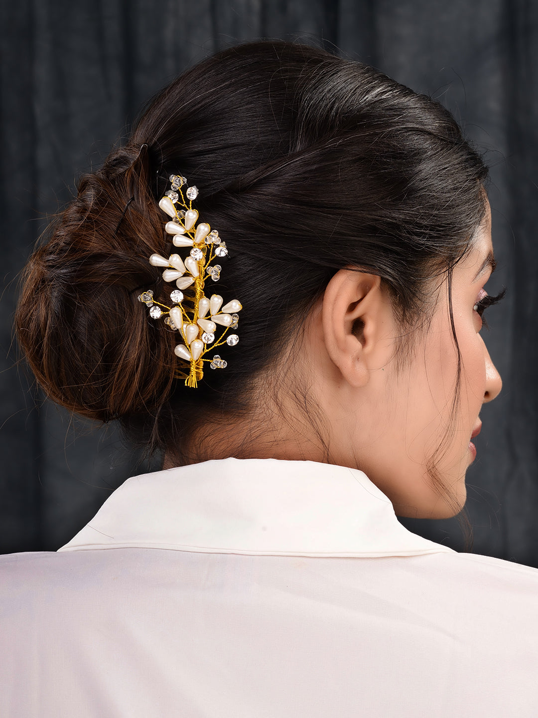 Gold Toned White Pearl Beaded Comb Pin for Girls & Women, zaveri pearls, sale price rs, sale price, sale gold plated, sale gold, sale, rubans, ring, regular price, priyassi jewellery, kushal'
