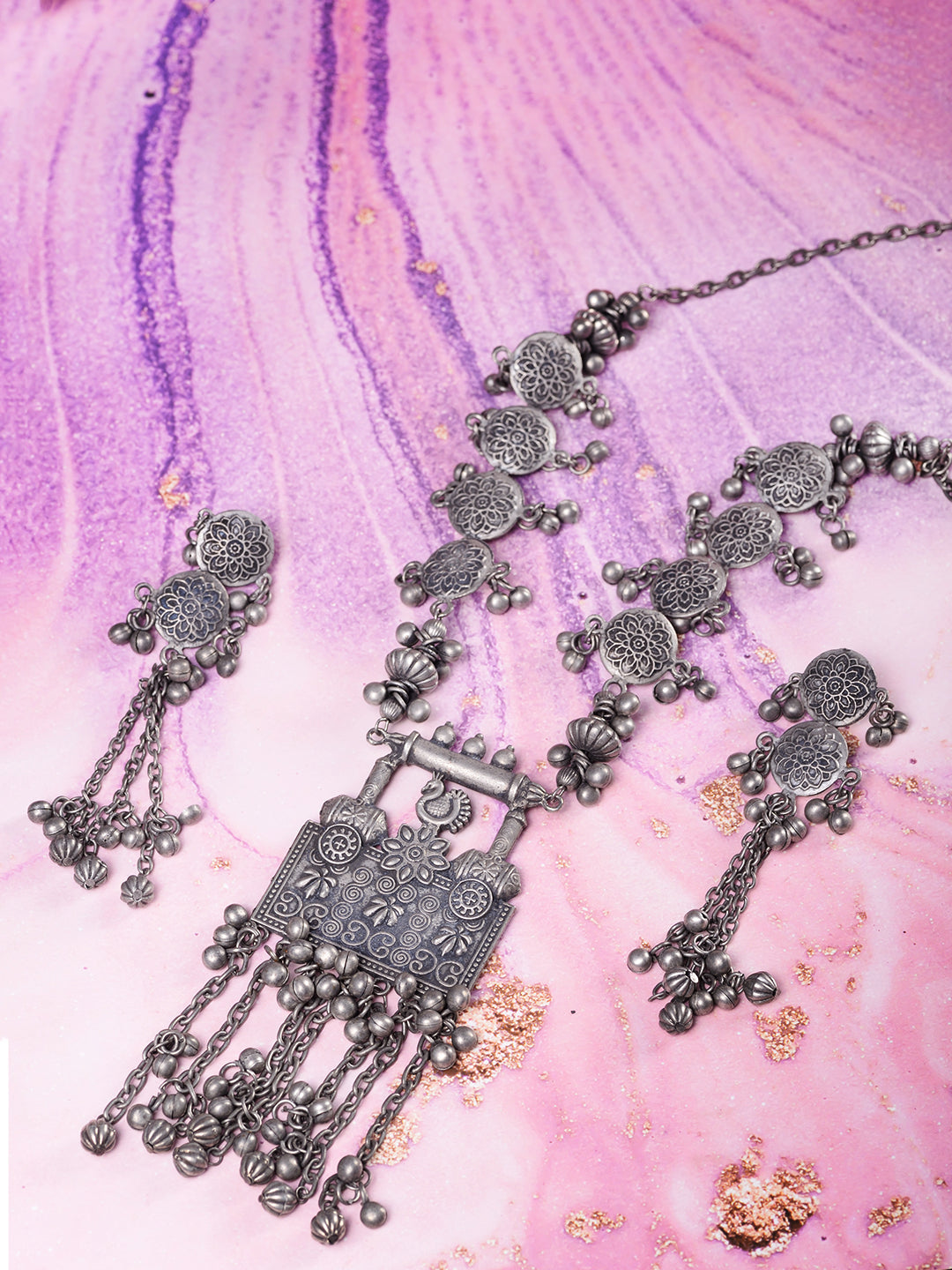 Silver Toned Oxidised Tribal Necklace Jewellery Set, zaveri pearls, sale price rs, sale price, sale gold plated, sale gold, sale, rubans, ring, regular price, priyassi jewellery, kushal's - S