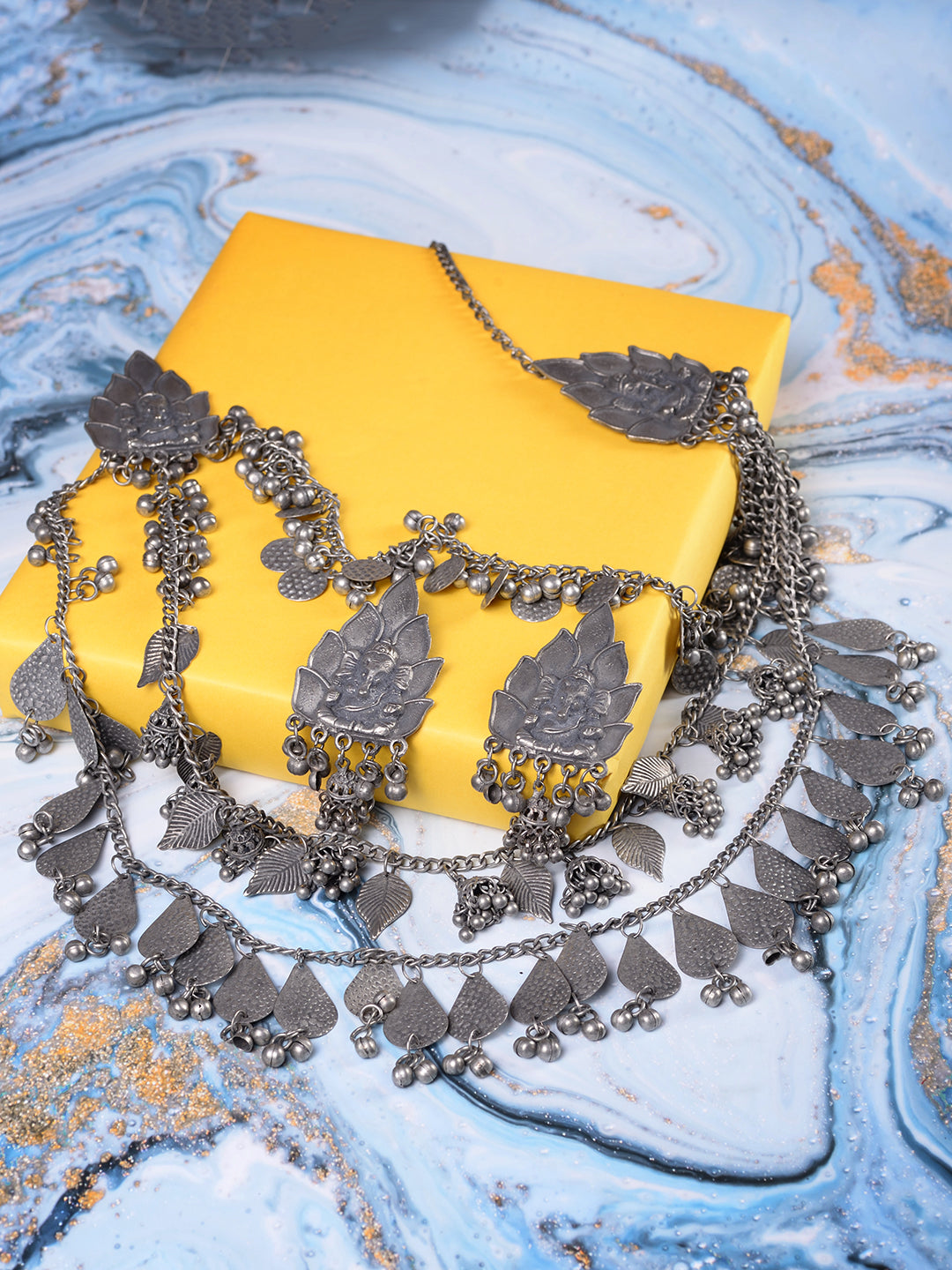 Oxidised Siver Toned Tribal Triple Layered Necklace Jewellery Set, zaveri pearls, sale price rs, sale price, sale gold plated, sale gold, sale, rubans, ring, regular price, priyassi jewellery