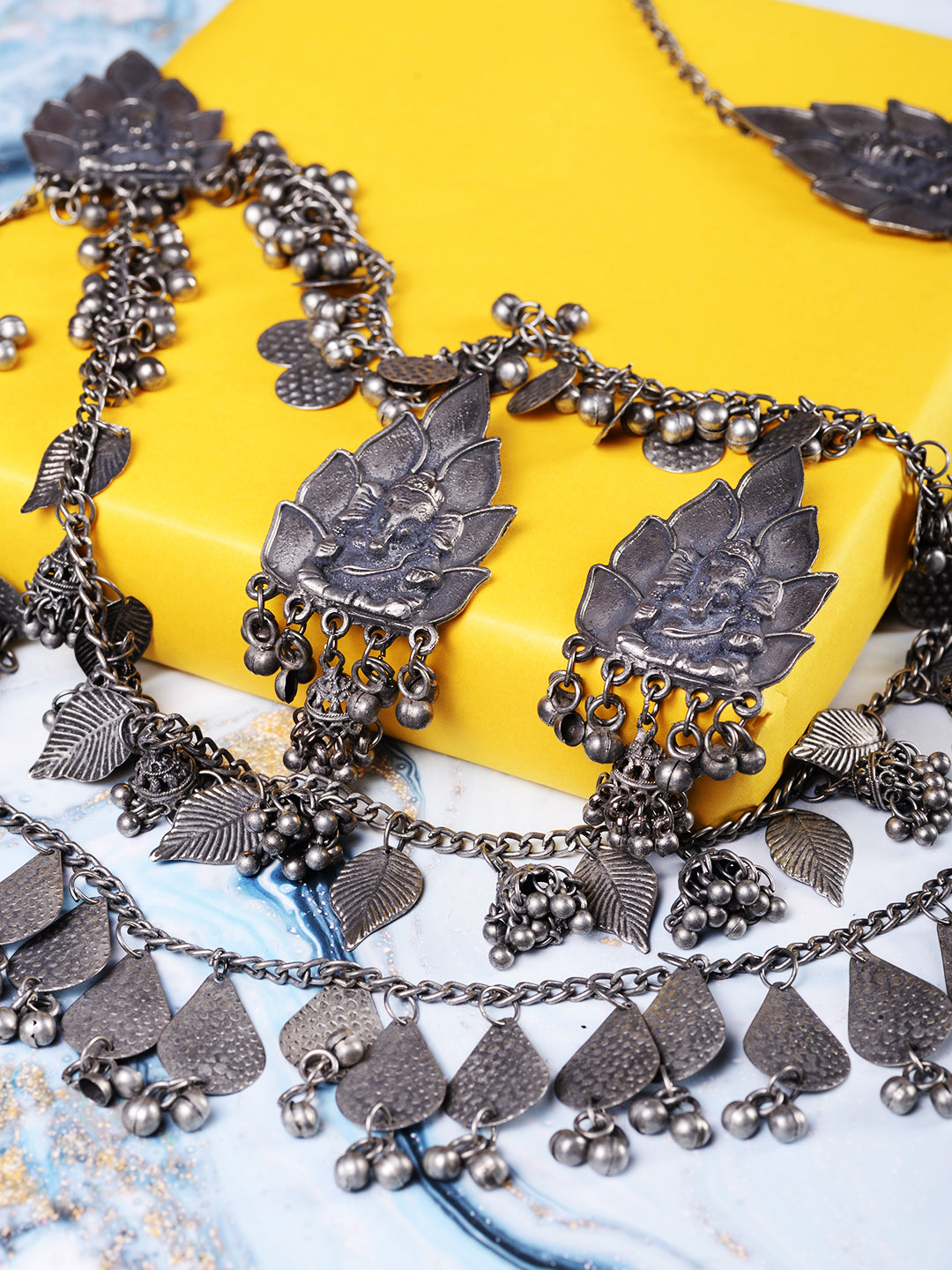 Oxidised Siver Toned Tribal Triple Layered Necklace Jewellery Set, zaveri pearls, sale price rs, sale price, sale gold plated, sale gold, sale, rubans, ring, regular price, priyassi jewellery