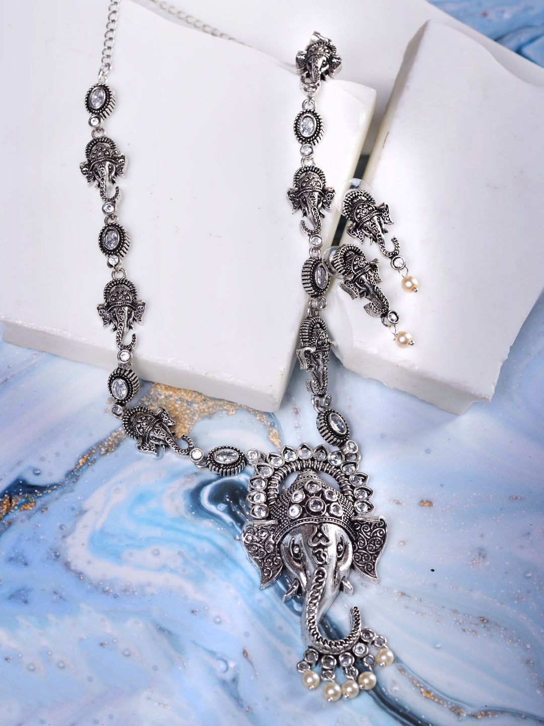 Oxidised Silver Plated & Beaded Lord Ganesha Necklace Jewellery Set, zaveri pearls, sale price rs, sale price, sale gold plated, sale gold, sale, rubans, ring, regular price, priyassi jewelle