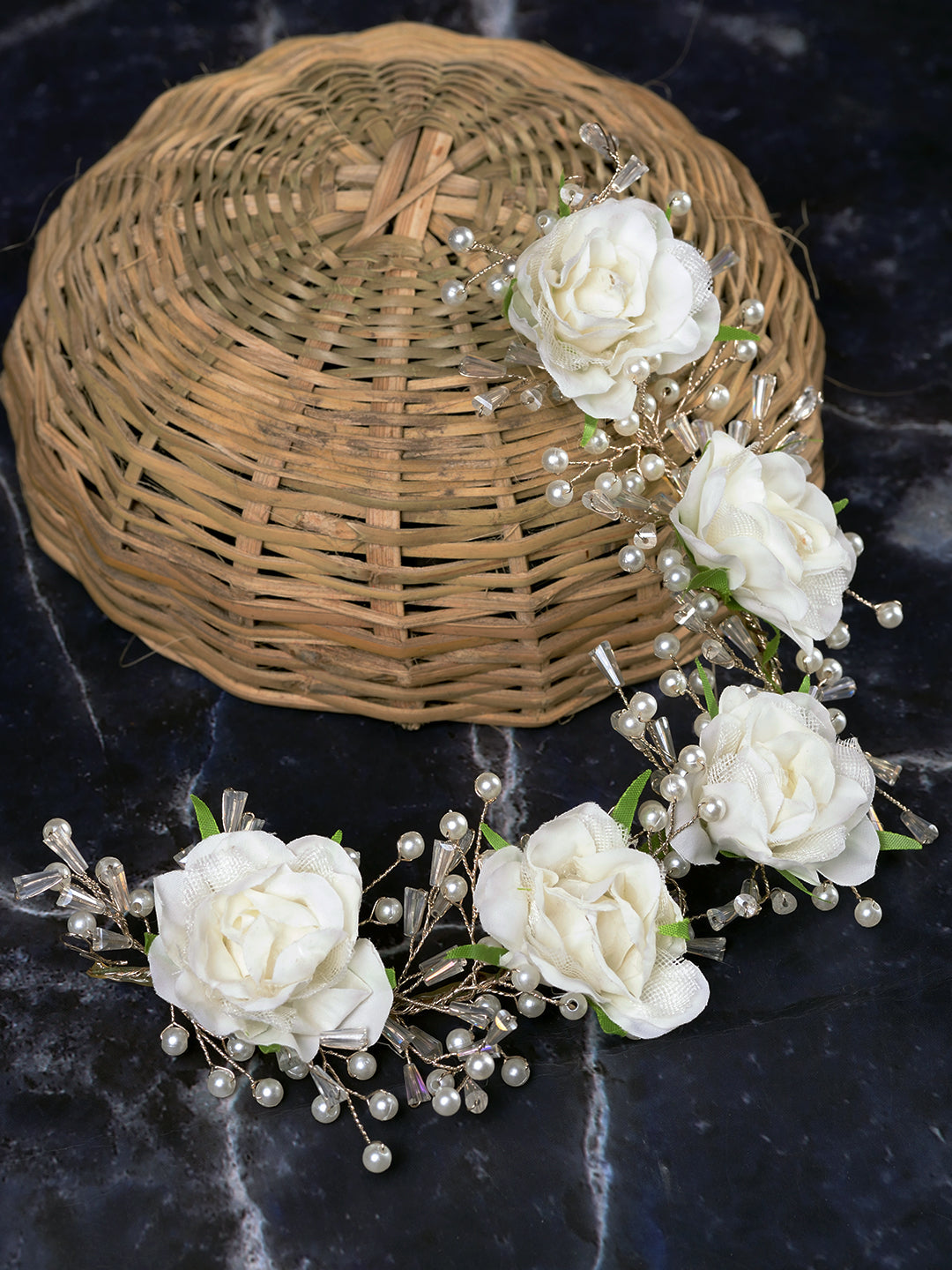 White Rose Pearl Beaded Designer Hair Accessory, zaveri pearls, sale price rs, sale price, sale gold plated, sale gold, sale, rubans, ring, regular price, priyassi jewellery, kushal's - Saraf