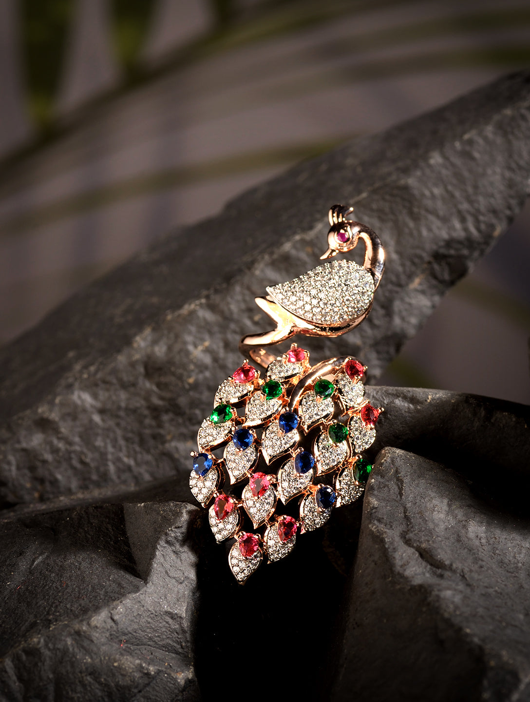 Rose Gold Plated Multi AD studded Peacock Handcrafted Finger Ring, zaveri pearls, sale price rs, sale price, sale gold plated, sale gold, sale, rubans, ring, regular price, priyassi jewellery