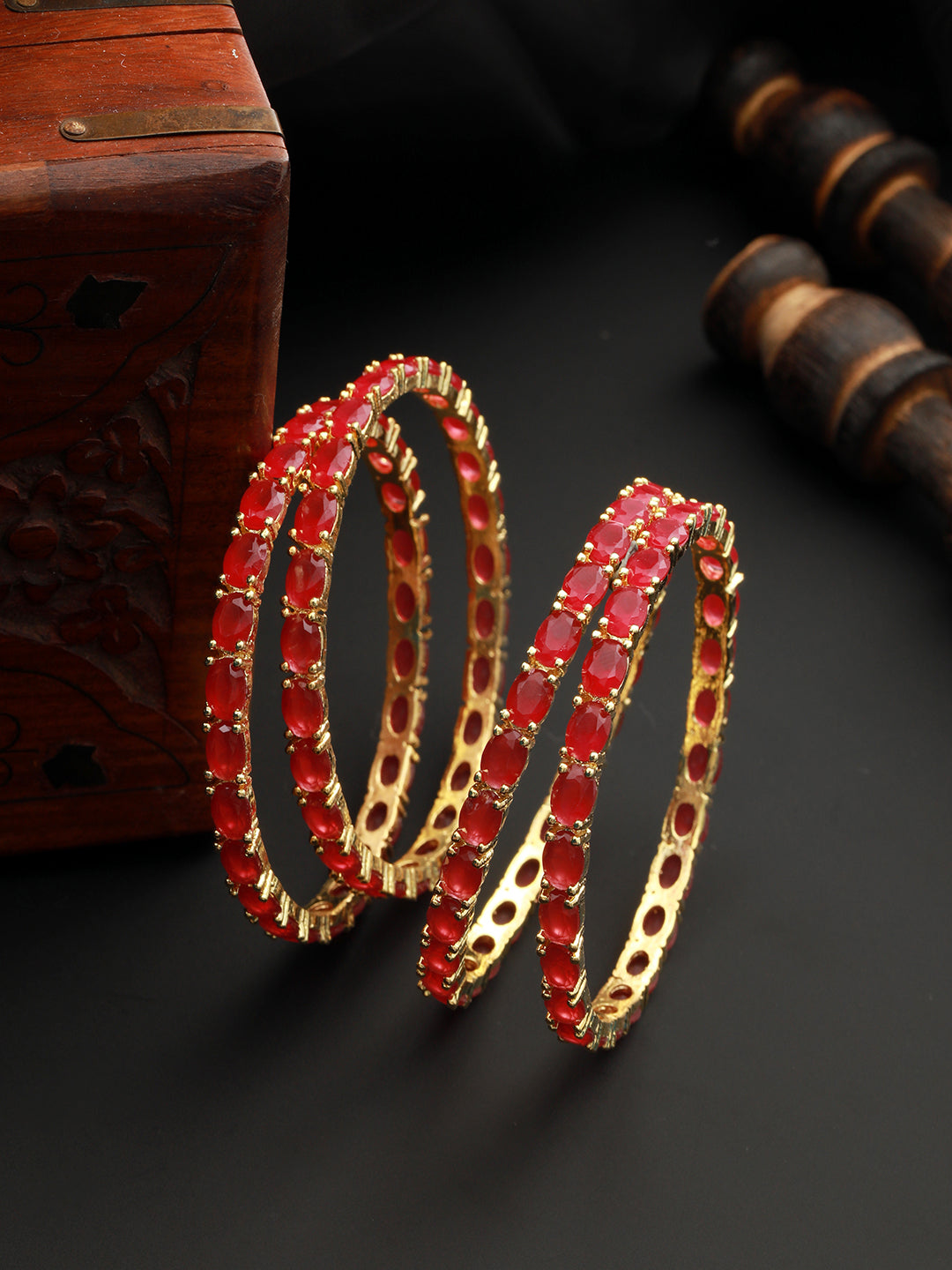 Set of 4 Gold Plated  Red Ruby Stone Studded  Bangles, zaveri pearls, sale price rs, sale price, sale gold plated, sale gold, sale, rubans, ring, regular price, priyassi jewellery, kushal's -