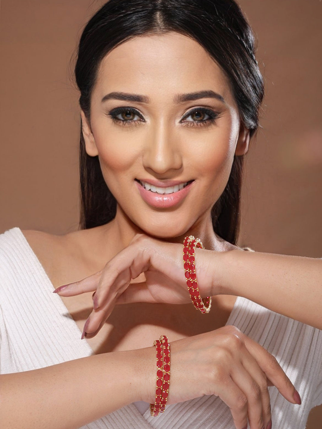 Set of 4 Gold Plated  Red Ruby Stone Studded  Bangles, zaveri pearls, sale price rs, sale price, sale gold plated, sale gold, sale, rubans, ring, regular price, priyassi jewellery, kushal's -