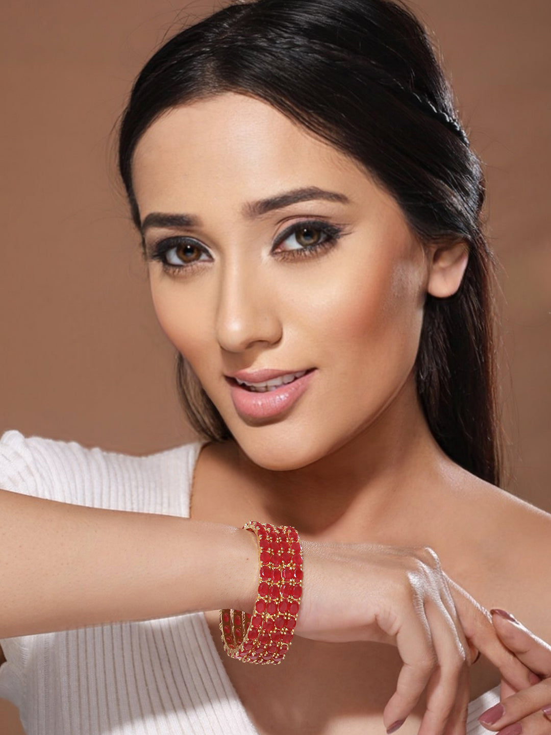 Set of 4 Gold Plated  Red Ruby Stone Studded  Bangles, zaveri pearls, sale price rs, sale price, sale gold plated, sale gold, sale, rubans, ring, regular price, priyassi jewellery, kushal's -