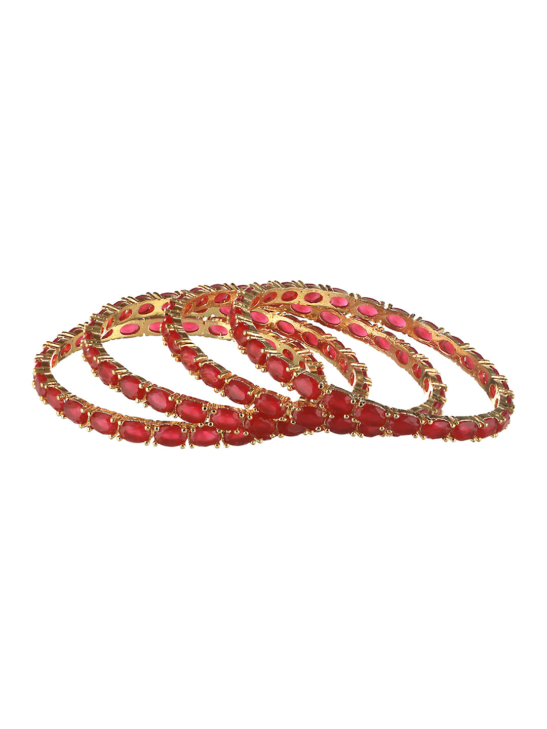 Set of 4 Gold Plated  Red Ruby Stone Studded  Bangles, zaveri pearls, sale price rs, sale price, sale gold plated, sale gold, sale, rubans, ring, regular price, priyassi jewellery, kushal's -