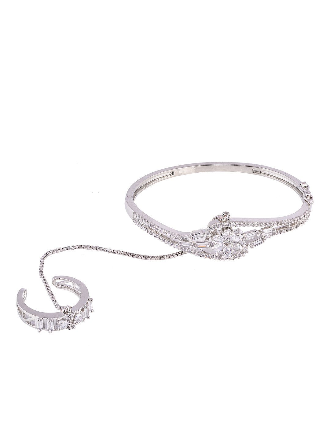 Women White & SilverToned Brass AD Handcrafted RhodiumPlated BangleStyle Bracelet, zaveri pearls, sale price rs, sale price, sale gold plated, sale gold, sale, rubans, ring, regular price, pr