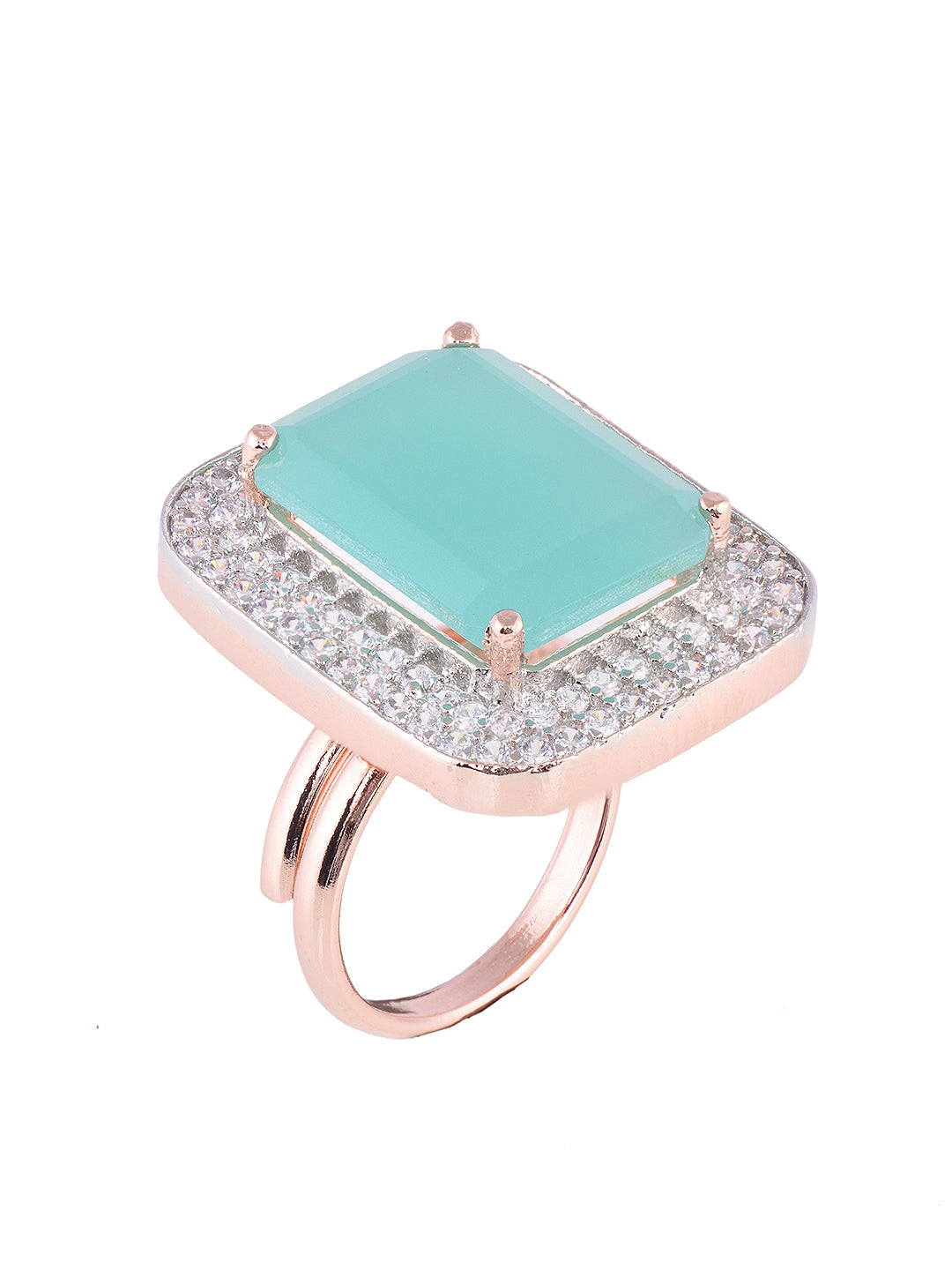RoseGold Plated Turquoise Blue StoneStudded Adjustable Finger Ring, zaveri pearls, sale price rs, sale price, sale gold plated, sale gold, sale, rubans, ring, regular price, priyassi jeweller