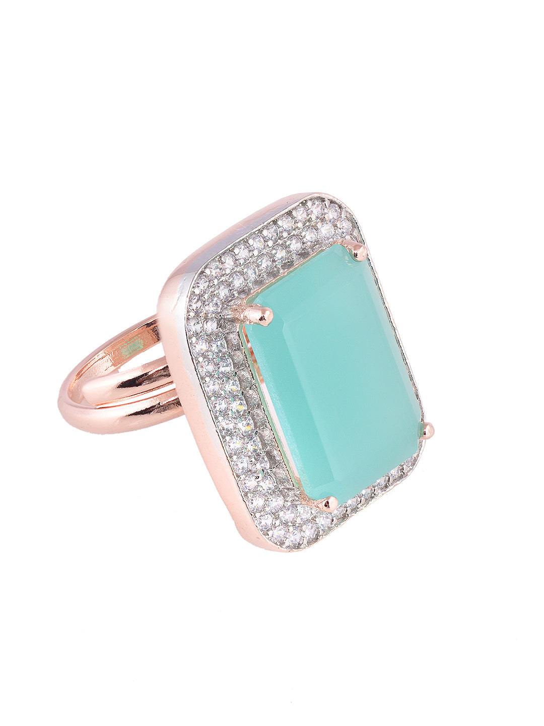 RoseGold Plated Turquoise Blue StoneStudded Adjustable Finger Ring, zaveri pearls, sale price rs, sale price, sale gold plated, sale gold, sale, rubans, ring, regular price, priyassi jeweller