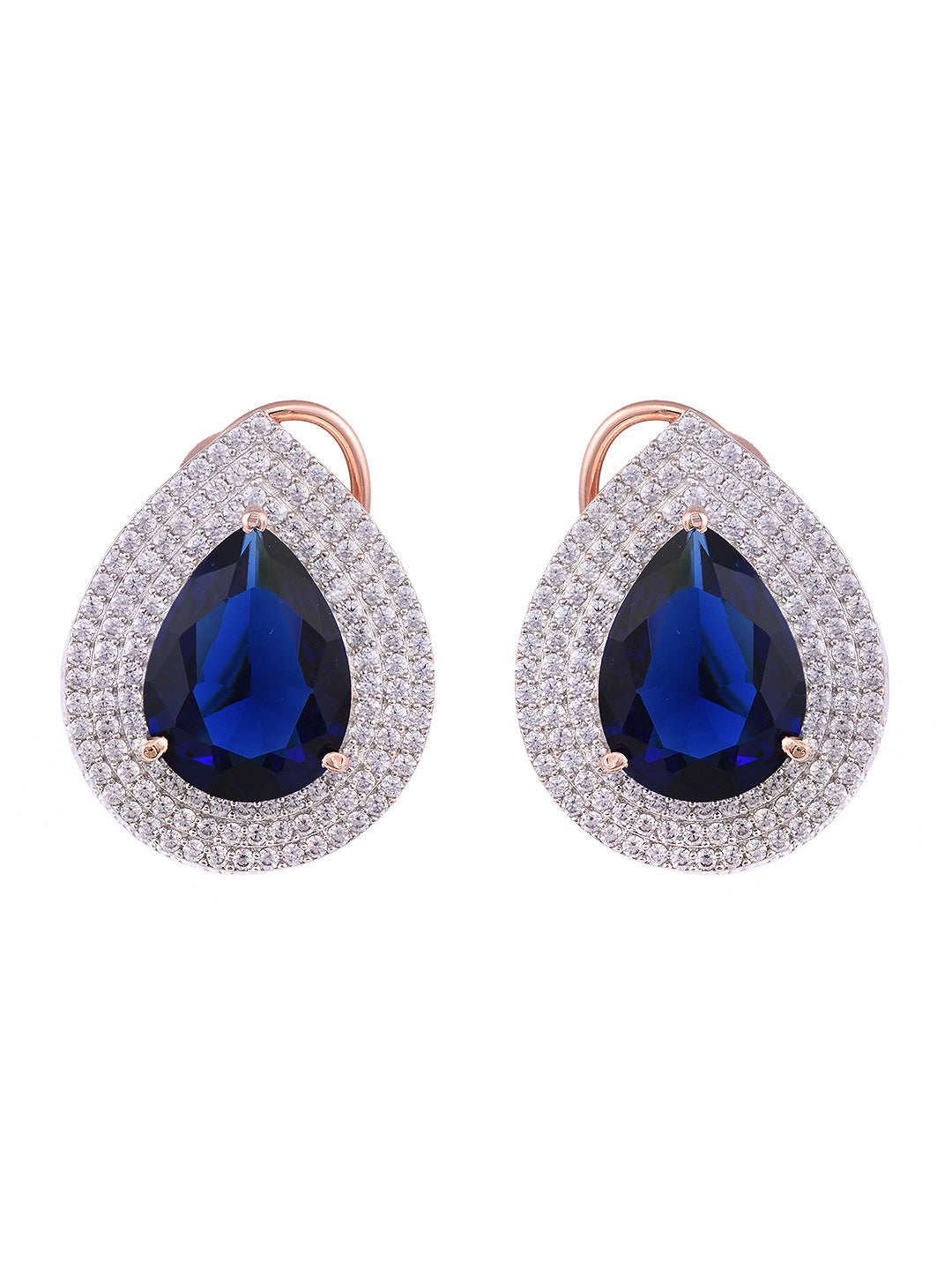 Women Blue & White Rose GoldPlated Teardrop Shaped Studs Earrings, zaveri pearls, sale price rs, sale price, sale gold plated, sale gold, sale, rubans, ring, regular price, priyassi jewellery