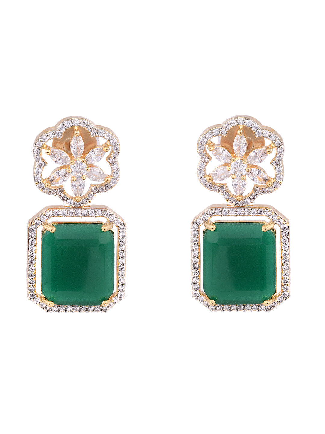 Gold Plated Green Square Drop Earrings, zaveri pearls, sale price rs, sale price, sale gold plated, sale gold, sale, rubans, ring, regular price, priyassi jewellery, kushal's - Saraf RS Jewel