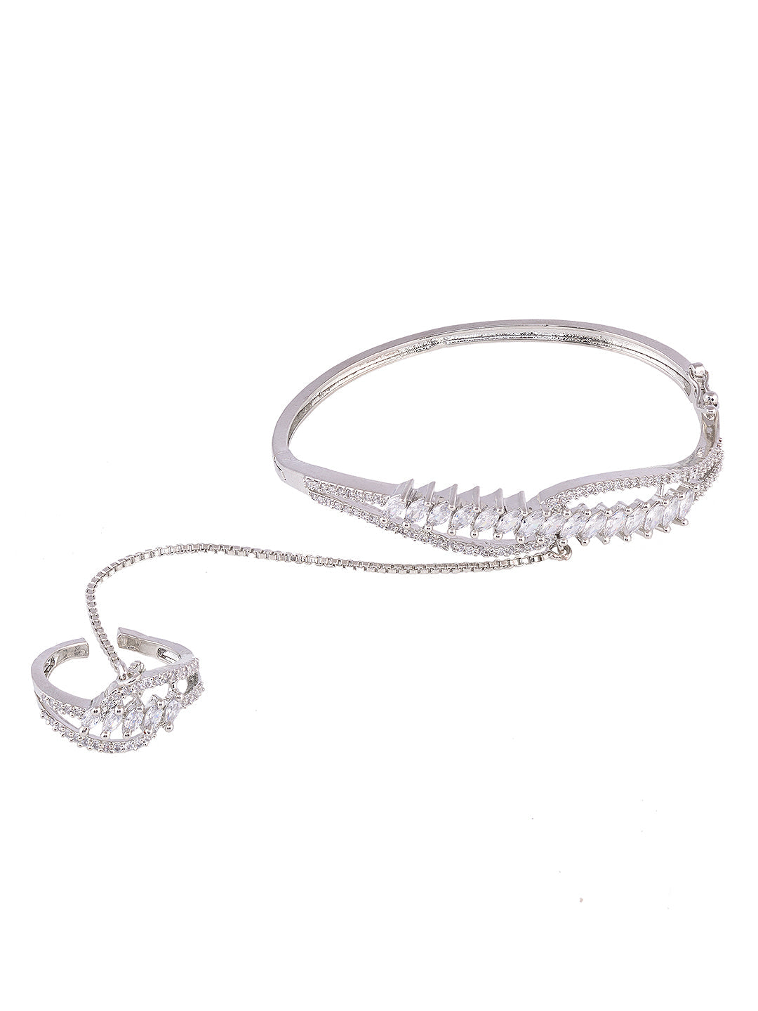 Women White & SilverToned Brass AD Handcrafted RhodiumPlated BangleStyle Bracelet, zaveri pearls, sale price rs, sale price, sale gold plated, sale gold, sale, rubans, ring, regular price, pr