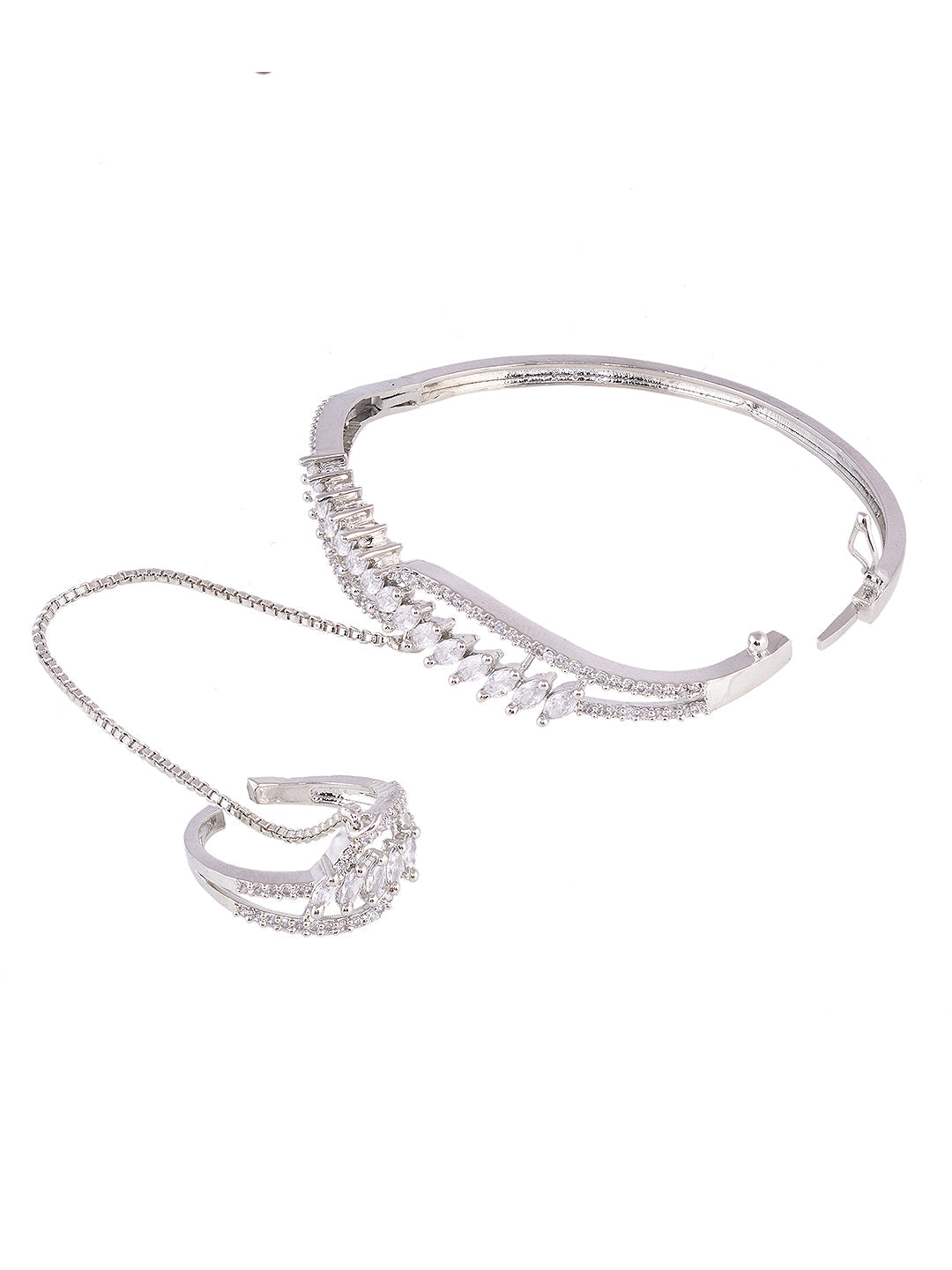 Women White & SilverToned Brass AD Handcrafted RhodiumPlated BangleStyle Bracelet, zaveri pearls, sale price rs, sale price, sale gold plated, sale gold, sale, rubans, ring, regular price, pr