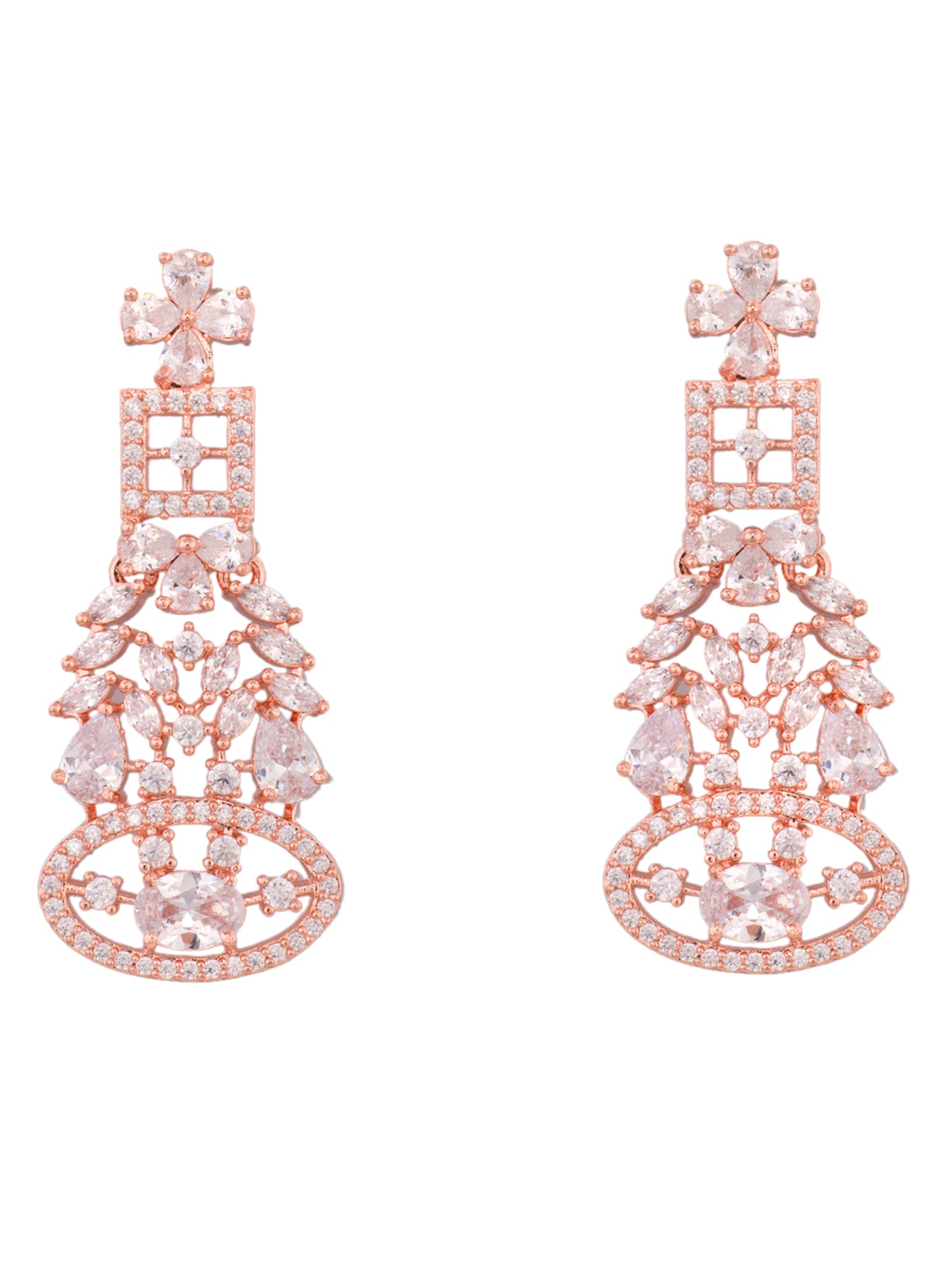 Rose Gold Plated White AD Studded Choker Dropdown Earrings Jewellery Set, zaveri pearls, sale price rs, sale price, sale gold plated, sale gold, sale, rubans, ring, regular price, priyassi je