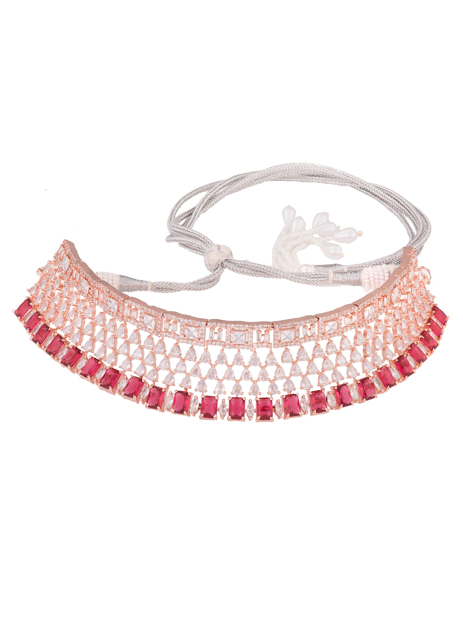 Rose Gold Plated White & Red AD Studded Choker Jewellery Set Earrings & tika, zaveri pearls, sale price rs, sale price, sale gold plated, sale gold, sale, rubans, ring, regular price, priyass