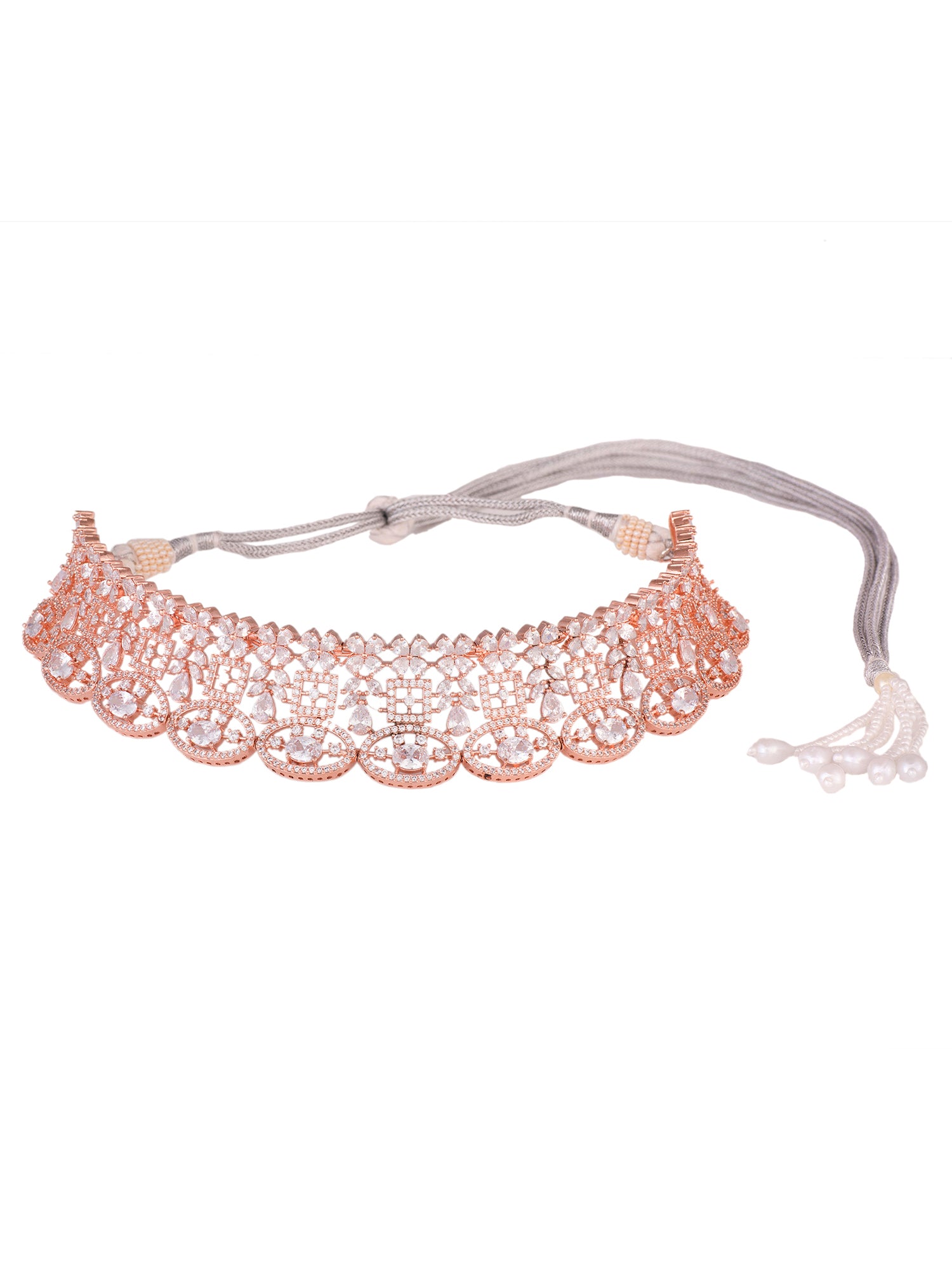 Rose Gold Plated White AD Studded Choker Dropdown Earrings Jewellery Set, zaveri pearls, sale price rs, sale price, sale gold plated, sale gold, sale, rubans, ring, regular price, priyassi je