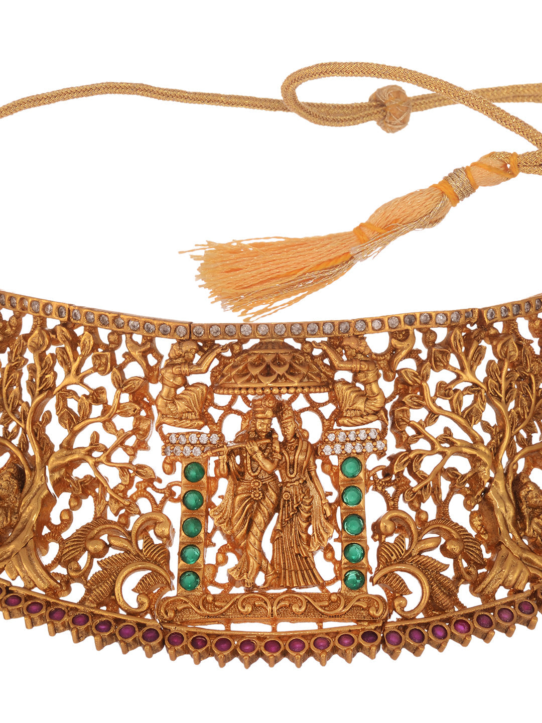 GoldPlated Green AD Studded Radha Krishna Temple Jewellery Set, zaveri pearls, sale price rs, sale price, sale gold plated, sale gold, sale, rubans, ring, regular price, priyassi jewellery, k