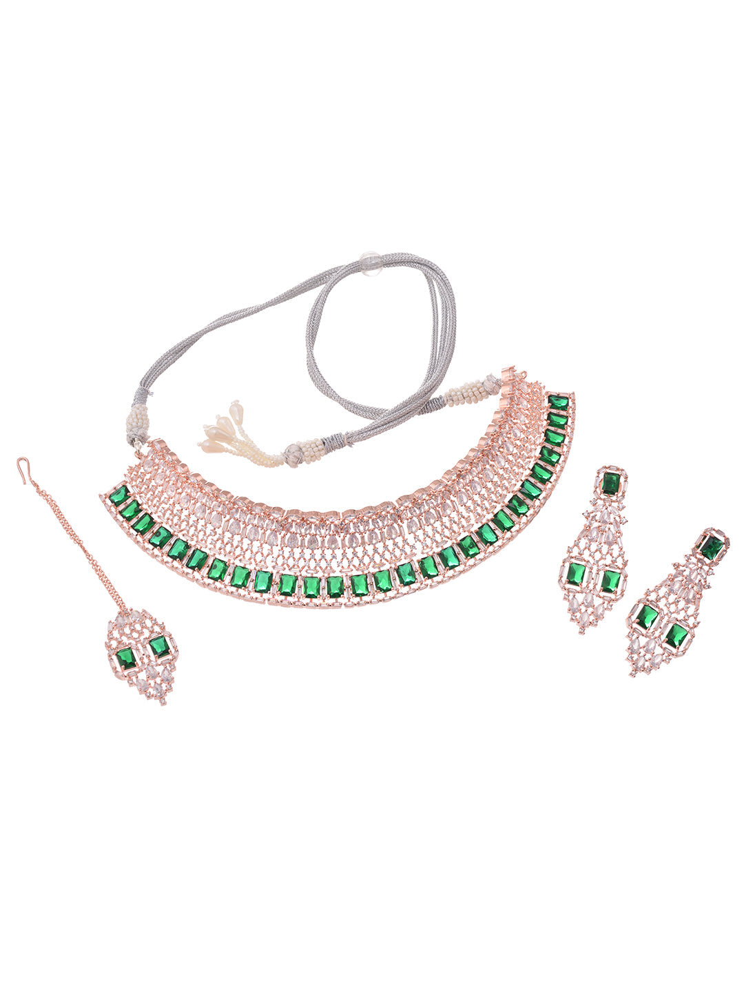 Rose Gold Plated Green AD Studded Bridal Choker Jewellery Set, zaveri pearls, sale price rs, sale price, sale gold plated, sale gold, sale, rubans, ring, regular price, priyassi jewellery, ku