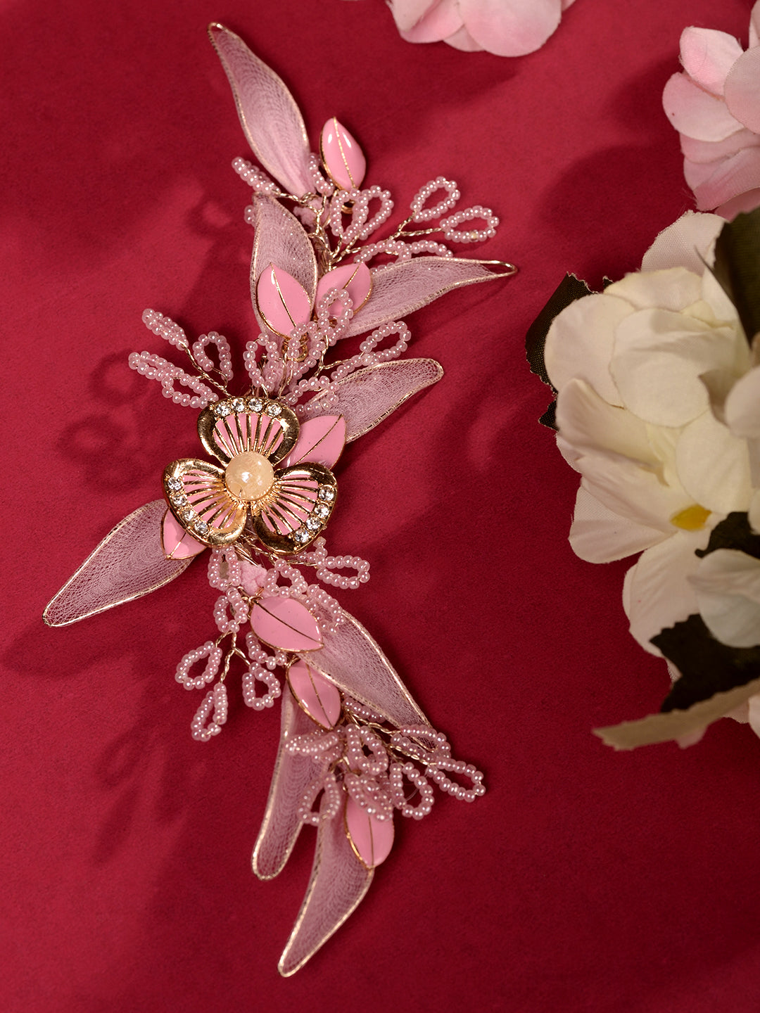 Pink Gold Plated Pearl Beaded Stocking Flowers Comb Pin, zaveri pearls, sale price rs, sale price, sale gold plated, sale gold, sale, rubans, ring, regular price, priyassi jewellery, kushal's