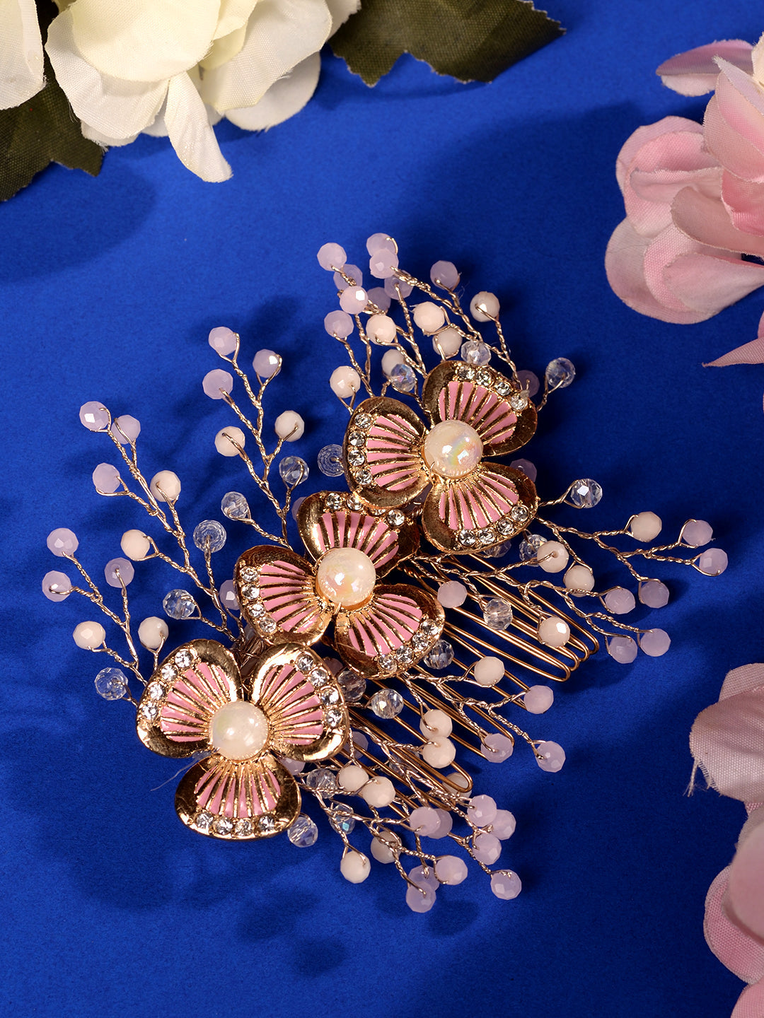 Gold Toned Pink AD Embellished Bridal Comb Pin, zaveri pearls, sale price rs, sale price, sale gold plated, sale gold, sale, rubans, ring, regular price, priyassi jewellery, kushal's - Saraf 