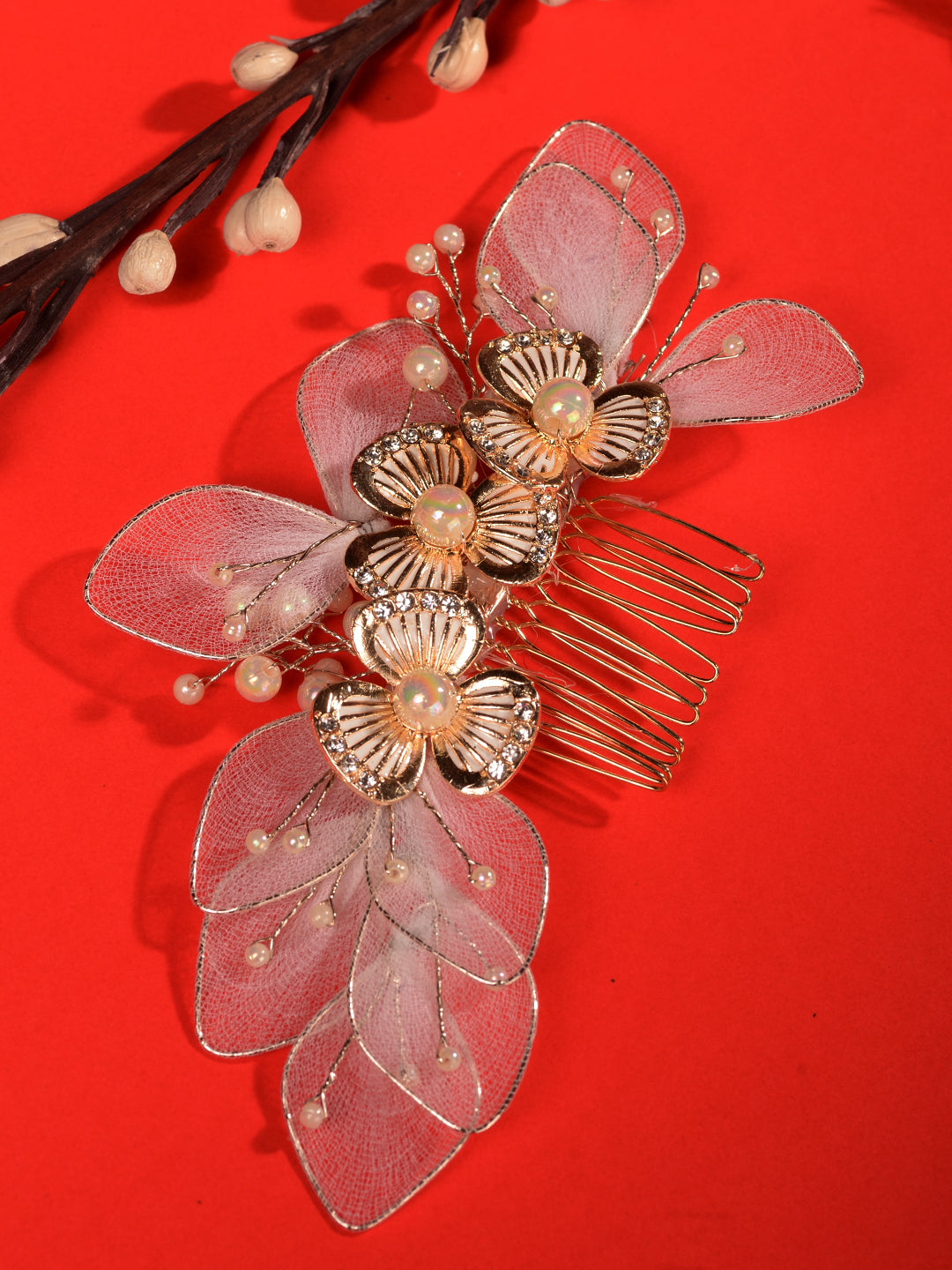 White Gold Toned Enamelled Pearl Beaded Bridal Comb Pin, zaveri pearls, sale price rs, sale price, sale gold plated, sale gold, sale, rubans, ring, regular price, priyassi jewellery, kushal's