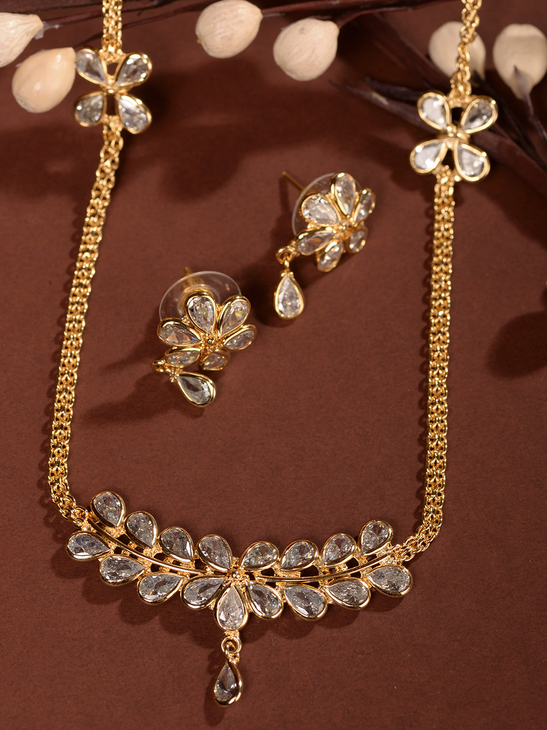 Gold Toned AD Studded Minimal Designer Necklace Jewellery Set, zaveri pearls, sale price rs, sale price, sale gold plated, sale gold, sale, rubans, ring, regular price, priyassi jewellery, ku