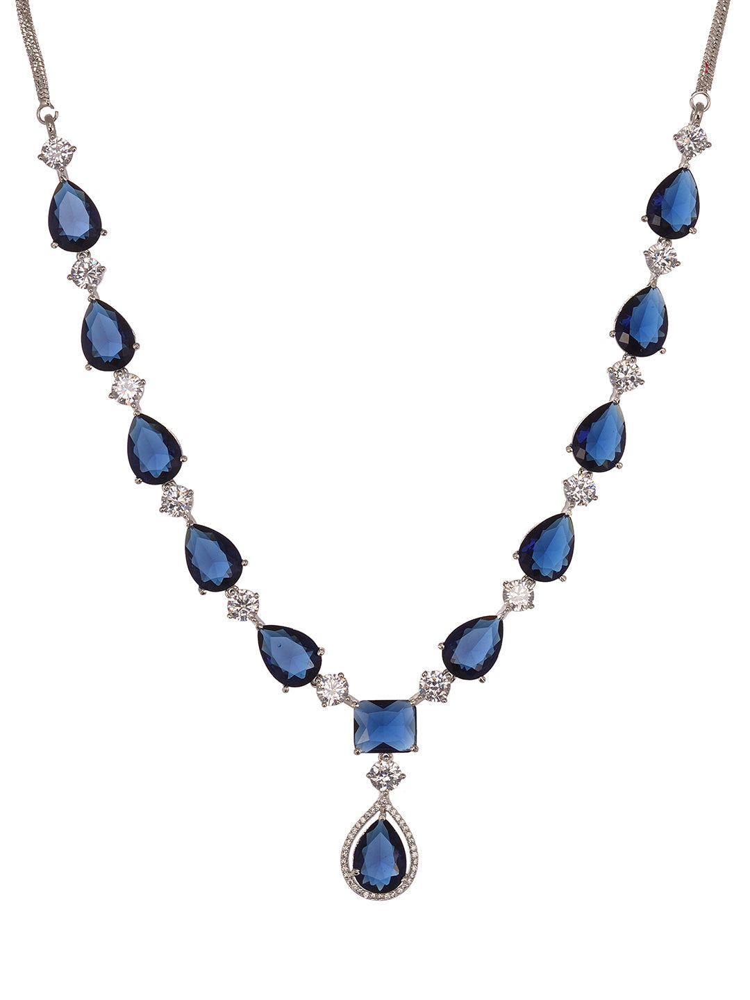 Silver Toned Blue AD studfded designer Necklace Jewellery Set, zaveri pearls, sale price rs, sale price, sale gold plated, sale gold, sale, rubans, ring, regular price, priyassi jewellery, ku