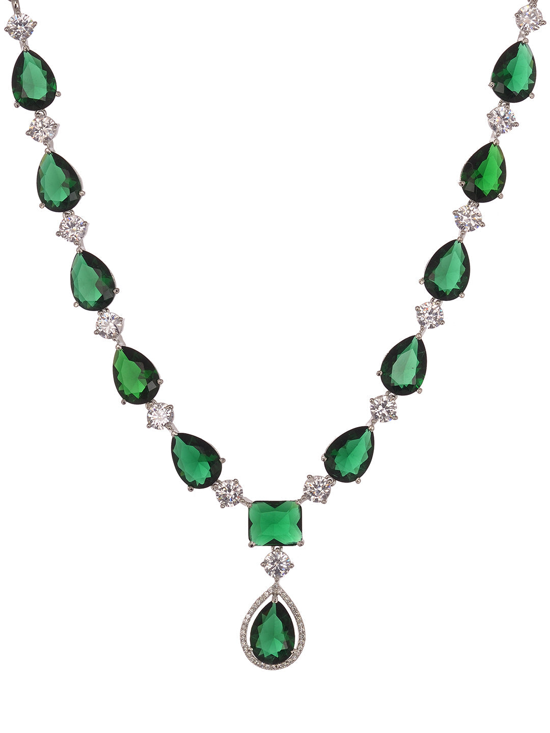 Silver Toned Green AD studfded designer Necklace Jewellery Set, zaveri pearls, sale price rs, sale price, sale gold plated, sale gold, sale, rubans, ring, regular price, priyassi jewellery, k