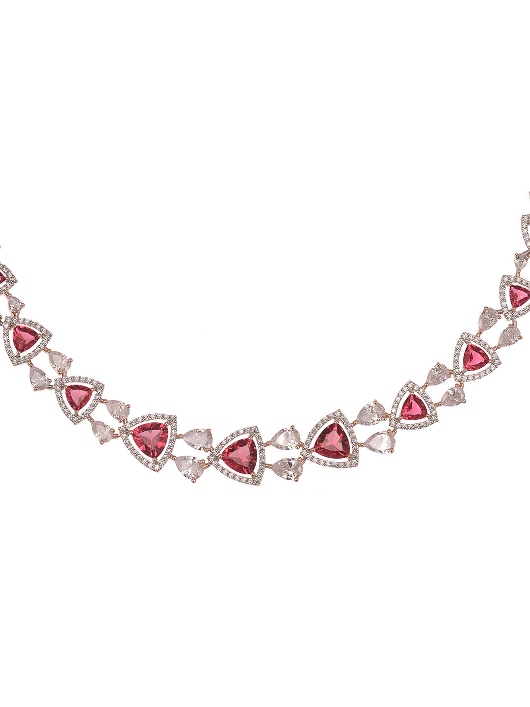 Rose Gold Plated Red AD studded Triangle shaped designer Necklace Jewellery Set, zaveri pearls, sale price rs, sale price, sale gold plated, sale gold, sale, rubans, ring, regular price, priy