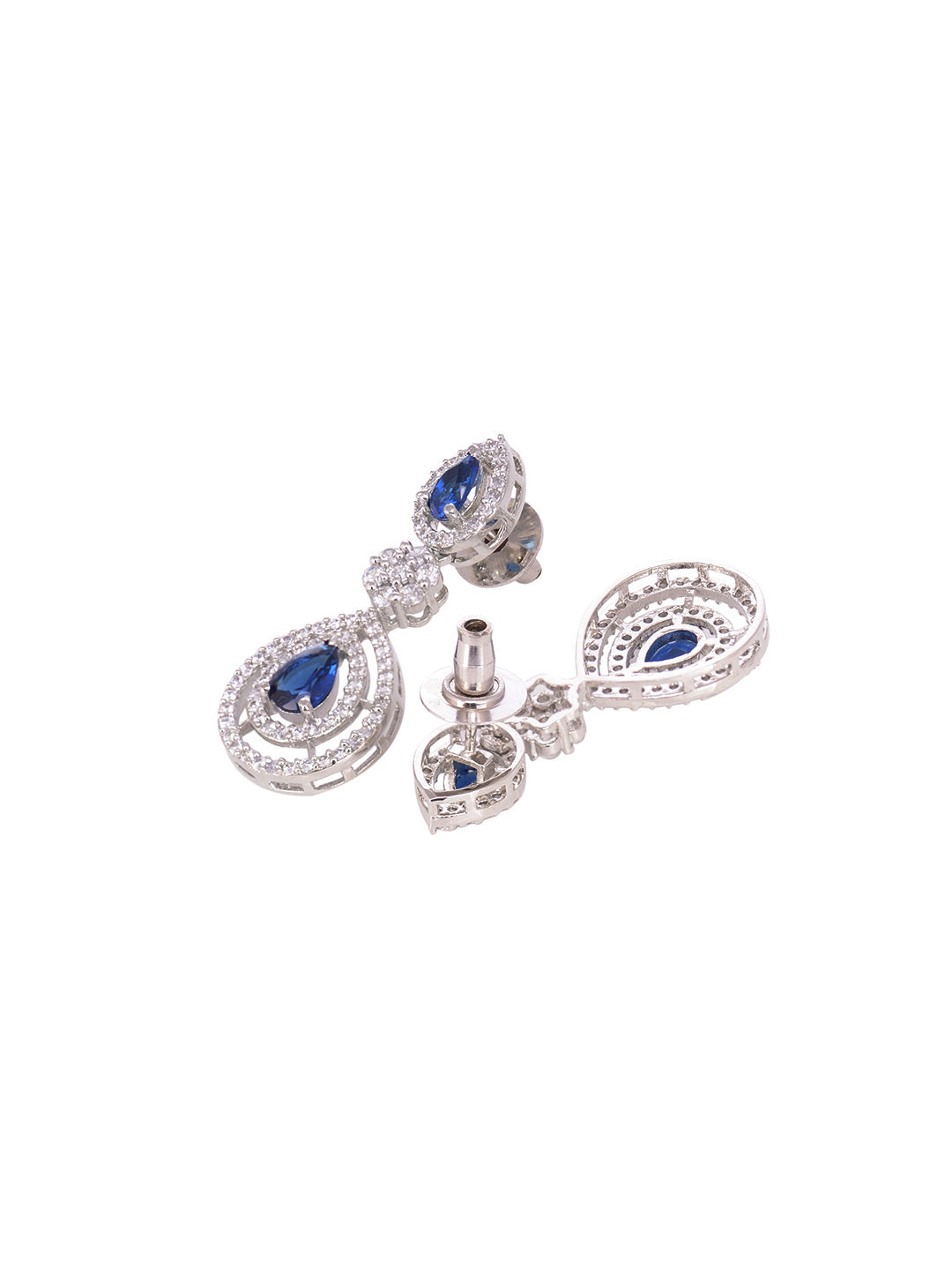 Silver Toned Blue AD studded double layer Necklace jewellery Set, zaveri pearls, sale price rs, sale price, sale gold plated, sale gold, sale, rubans, ring, regular price, priyassi jewellery,