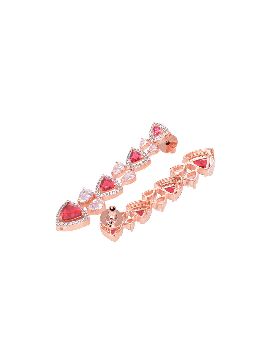 Rose Gold Plated Red AD studded Triangle shaped designer Necklace Jewellery Set, zaveri pearls, sale price rs, sale price, sale gold plated, sale gold, sale, rubans, ring, regular price, priy