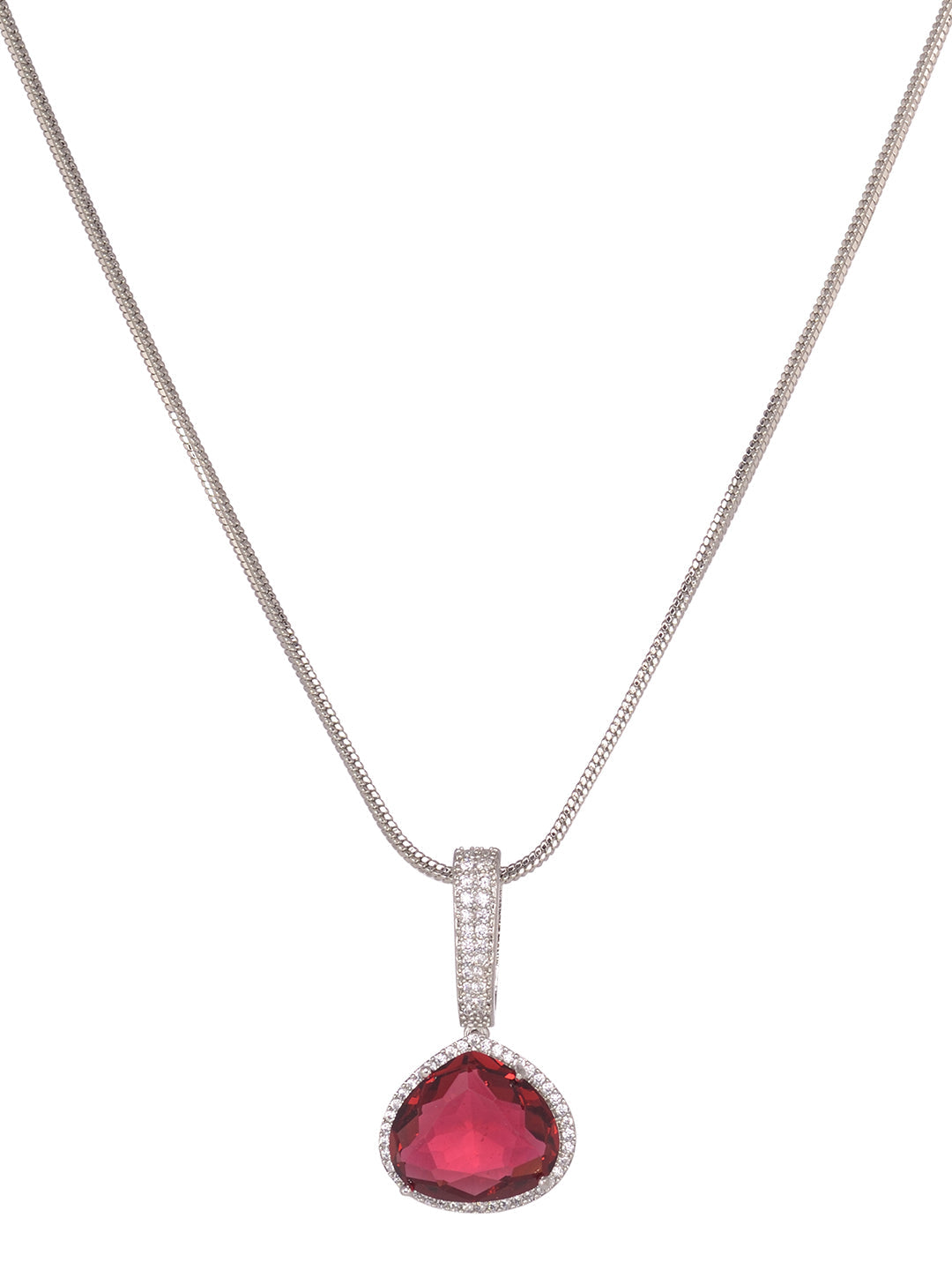 Silver Toned Red AD studdeed Elegant Pendant Earrings Locket Jewellery Set, zaveri pearls, sale price rs, sale price, sale gold plated, sale gold, sale, rubans, ring, regular price, priyassi 