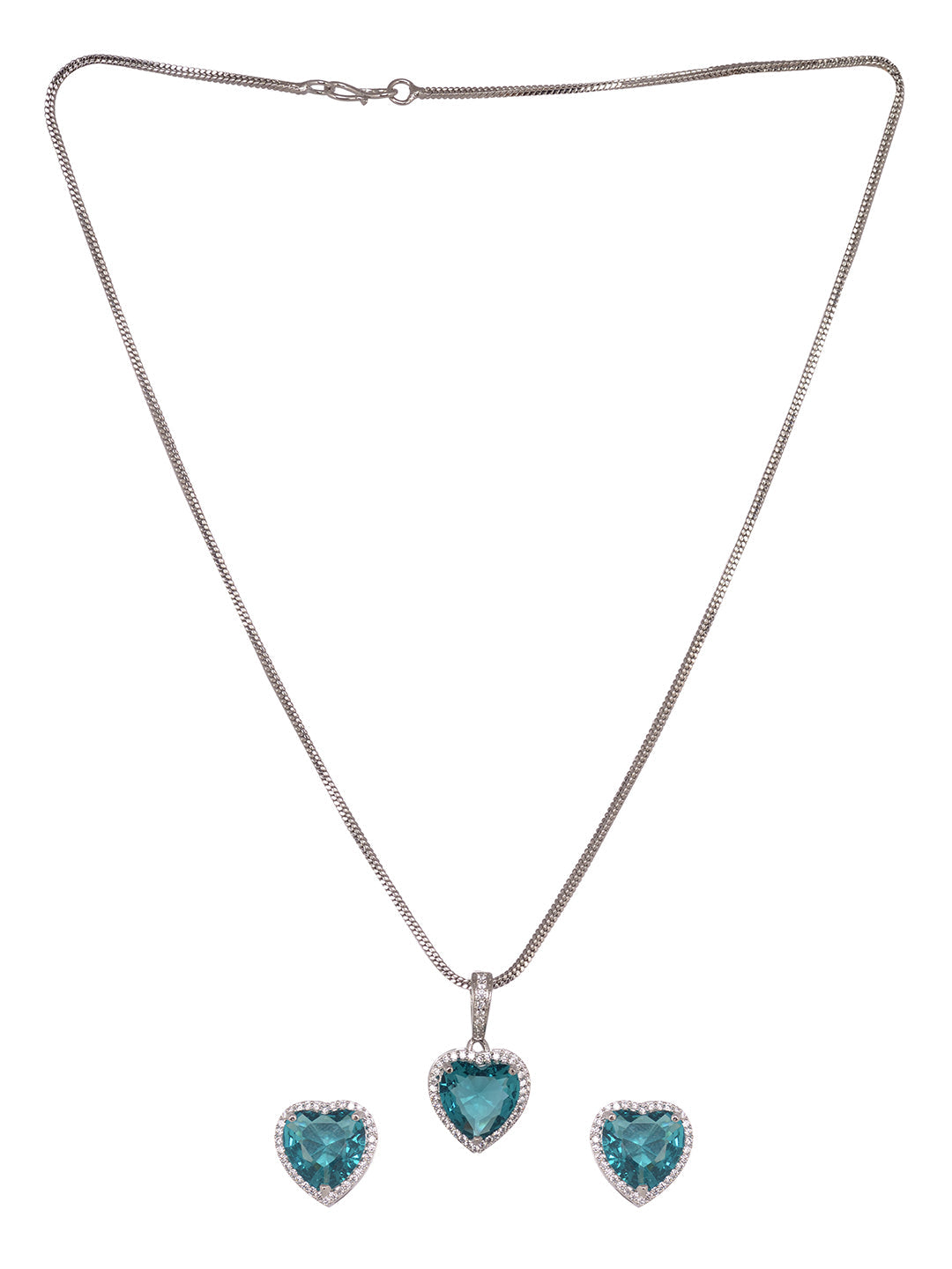 Silver Palted Blue AD Studded Heart Shaped Pendant Earrings Locket Jewellery Set, zaveri pearls, sale price rs, sale price, sale gold plated, sale gold, sale, rubans, ring, regular price, pri