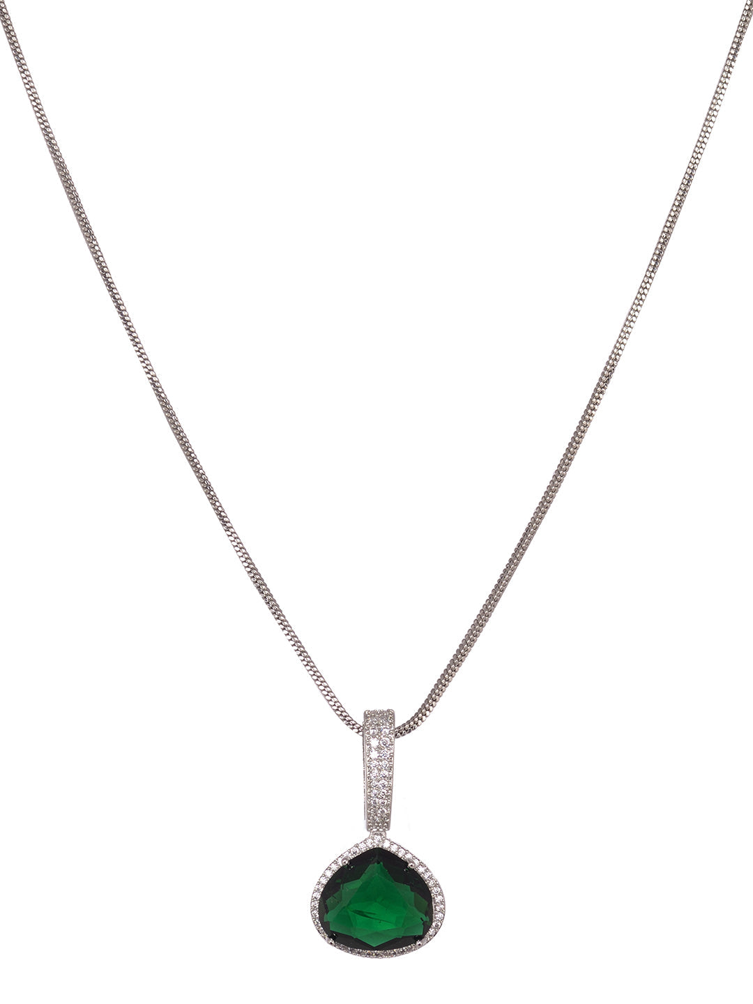 Silver Toned Green AD studdeed Elegant Pendant Earrings Locket Jewellery Set, zaveri pearls, sale price rs, sale price, sale gold plated, sale gold, sale, rubans, ring, regular price, priyass