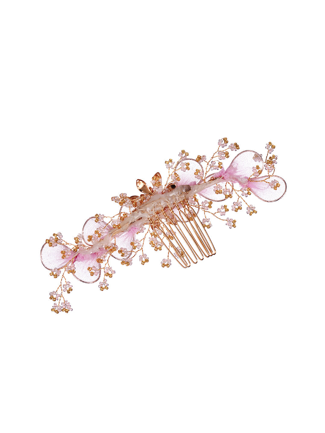 Gold Toned Pink Flower Embellished Bridal Hair Accessory, zaveri pearls, sale price rs, sale price, sale gold plated, sale gold, sale, rubans, ring, regular price, priyassi jewellery, kushal'