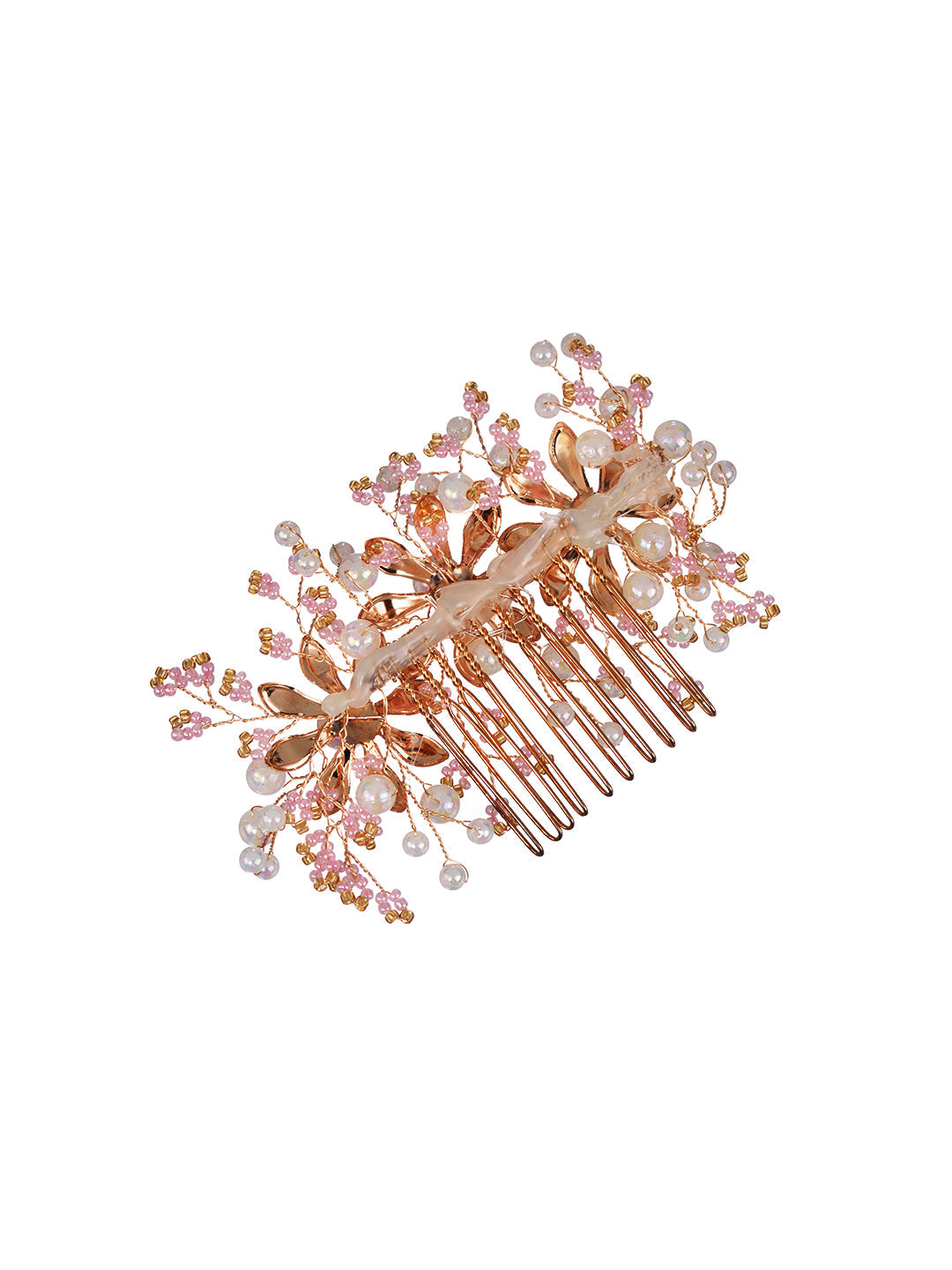 Gold toned Pink Enamelled Flower Tiara Comb Pin, zaveri pearls, sale price rs, sale price, sale gold plated, sale gold, sale, rubans, ring, regular price, priyassi jewellery, kushal's - Saraf
